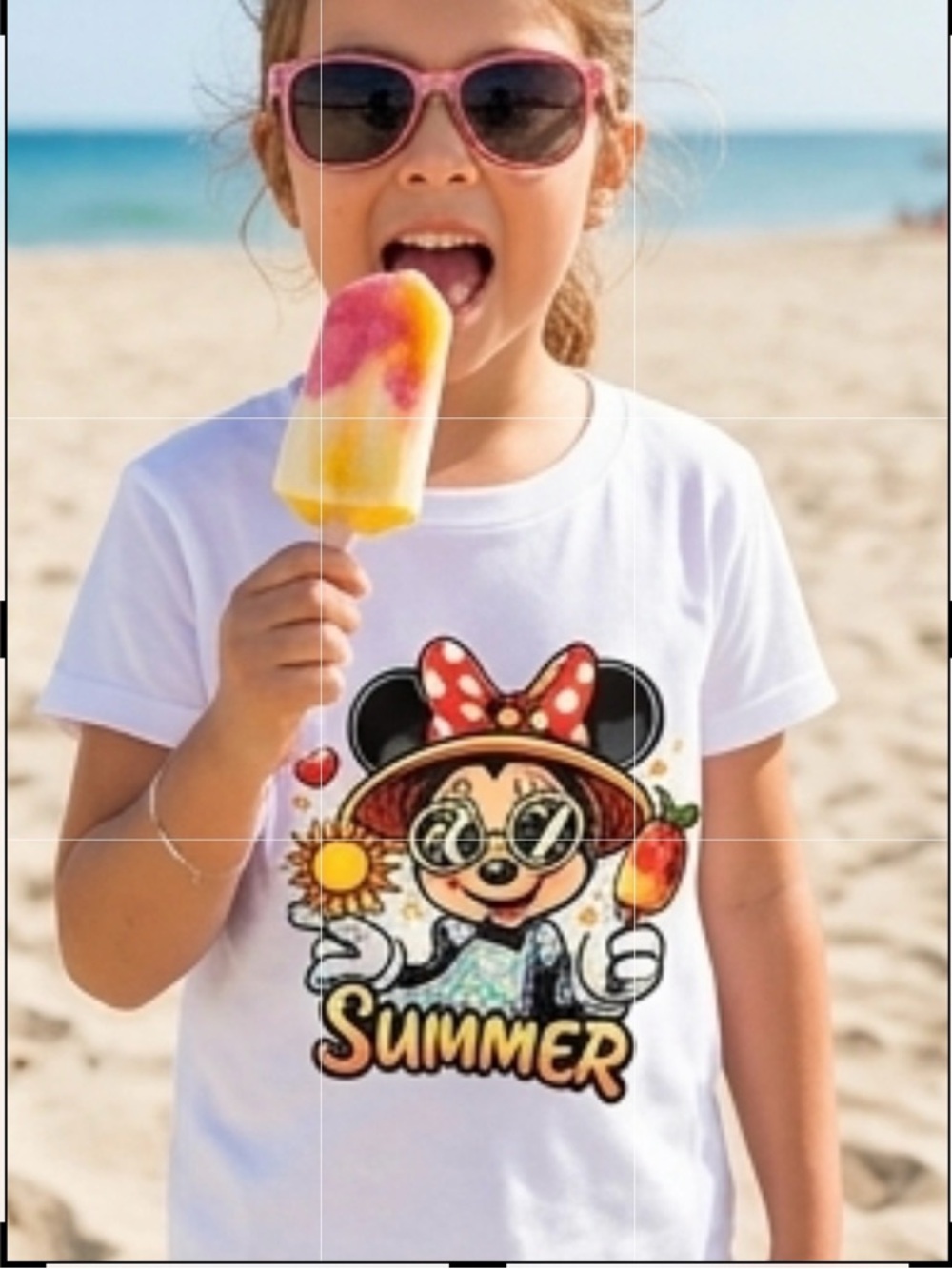 Girls White Minnie Mouse Summer Graphic Tee with Bright Accents